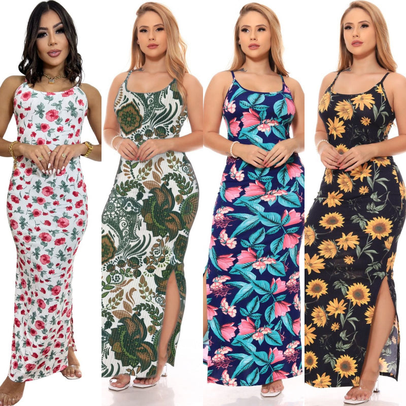 Vestido Floral Canelado Casual Versátil - Coleção Verão 2023