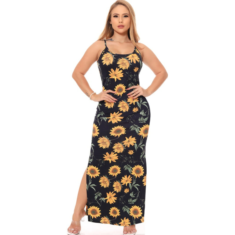 Vestido Floral Canelado Casual Versátil - Coleção Verão 2023